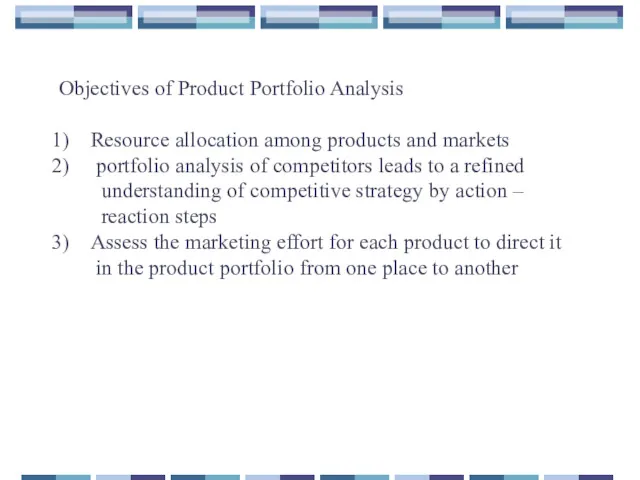 Objectives of Product Portfolio Analysis Resource allocation among products and