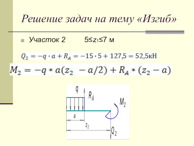 Решение задач на тему «Изгиб» Участок 2 5≤z1≤7 м