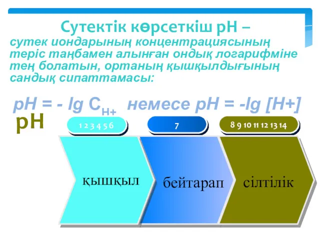 Сутектік көрсеткіш рН – сутек иондарының концентрациясының теріс таңбамен алынған