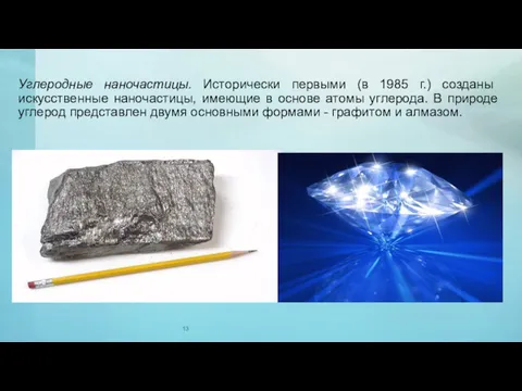 Углеродные наночастицы. Исторически первыми (в 1985 г.) созданы искусственные наночастицы,