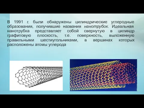 В 1991 г. были обнаружены цилиндрические углеродные образования, получившие названия