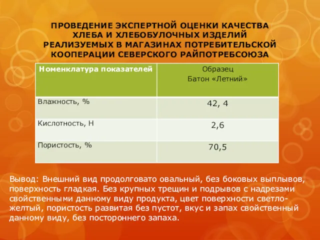 ПРОВЕДЕНИЕ ЭКСПЕРТНОЙ ОЦЕНКИ КАЧЕСТВА ХЛЕБА И ХЛЕБОБУЛОЧНЫХ ИЗДЕЛИЙ РЕАЛИЗУЕМЫХ В