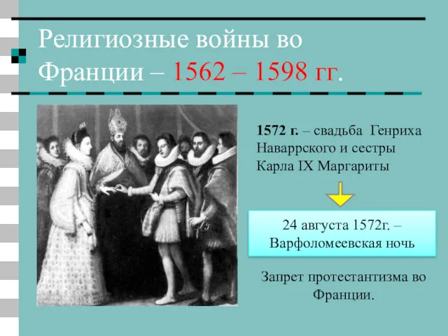 Религиозные войны во Франции – 1562 – 1598 гг. 1572