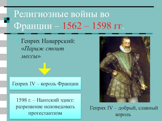 Религиозные войны во Франции – 1562 – 1598 гг. Генрих