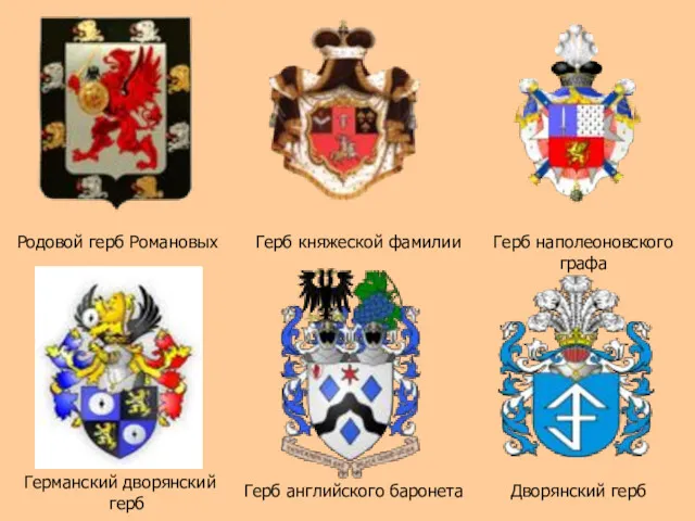Родовой герб Романовых Герб княжеской фамилии Герб наполеоновского графа Германский дворянский герб Герб