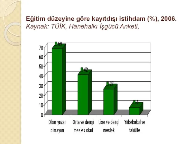 Eğitim düzeyine göre kayıtdışı istihdam (%), 2006. Kaynak: TÜİK, Hanehalkı İşgücü Anketi,