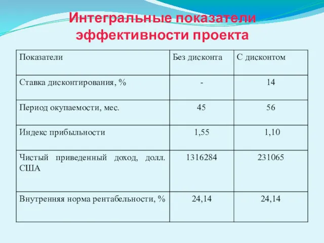 Интегральные показатели эффективности проекта