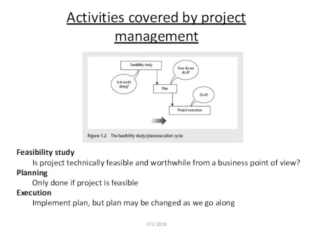 IITU 2016 Activities covered by project management Feasibility study Is