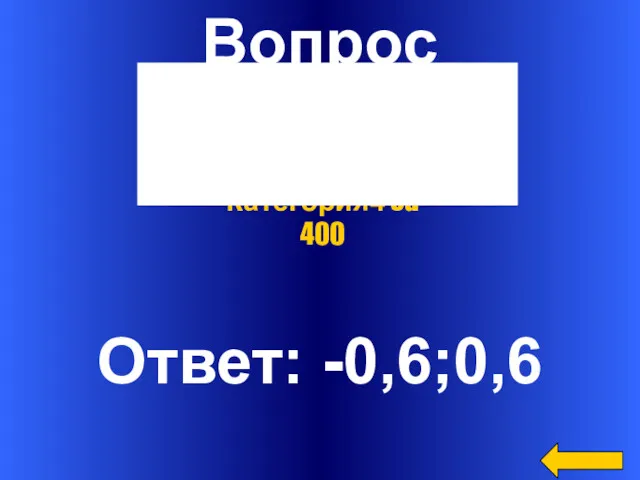 Вопрос Ответ: -0,6;0,6 Категория4 за 400