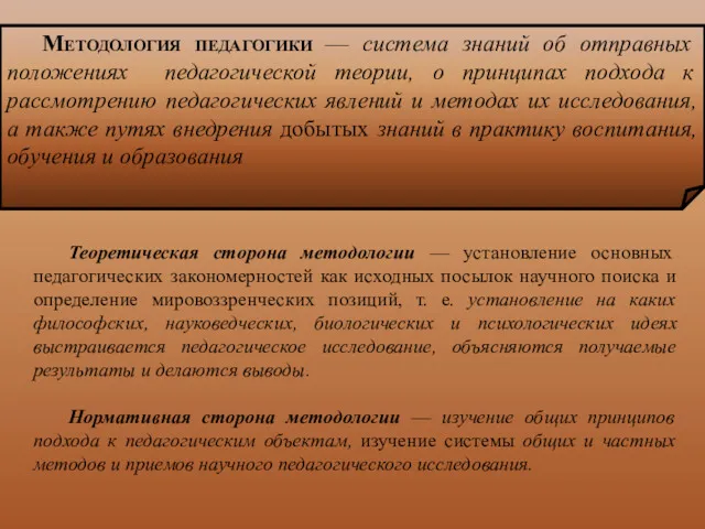 Методология педагогики — система знаний об отправных положениях педагогической теории,