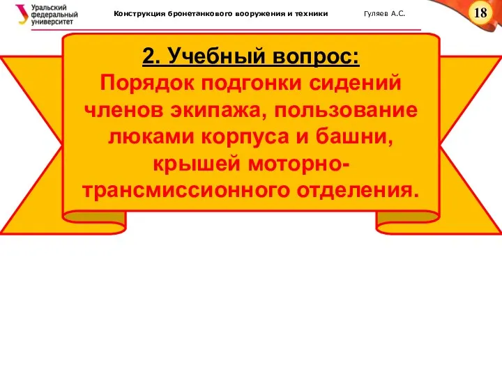 2. Учебный вопрос: Порядок подгонки сидений членов экипажа, пользование люками корпуса и башни, крышей моторно-трансмиссионного отделения.