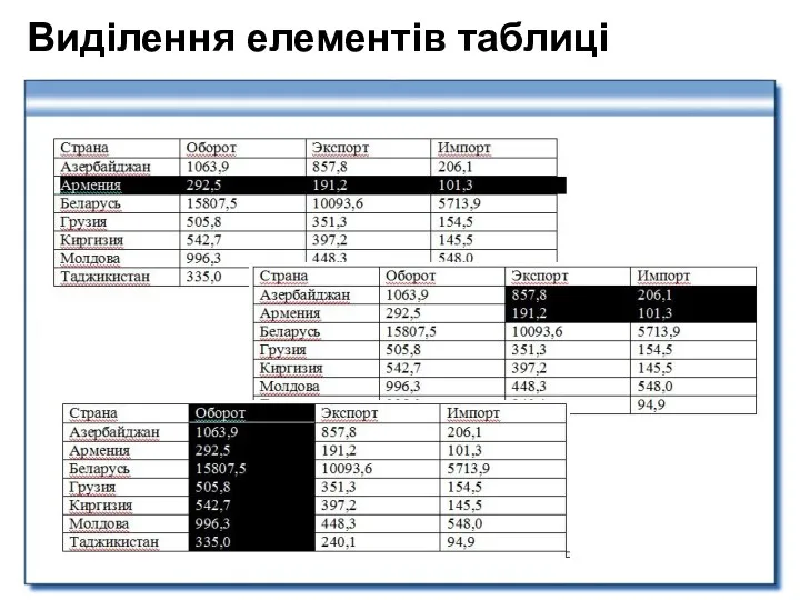 Виділення елементів таблиці