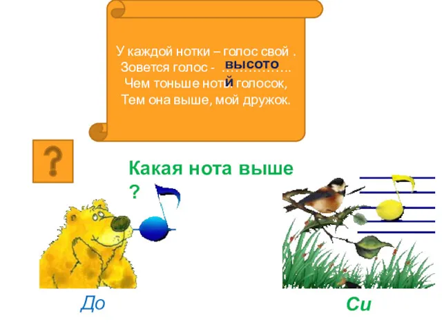 У каждой нотки – голос свой . Зовется голос -