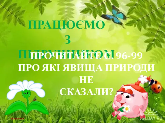 ПРАЦЮЄМО З ПІДРУЧНИКОМ ПРОЧИТАЙТЕ С. 96-99 ПРО ЯКІ ЯВИЩА ПРИРОДИ НЕ СКАЗАЛИ?