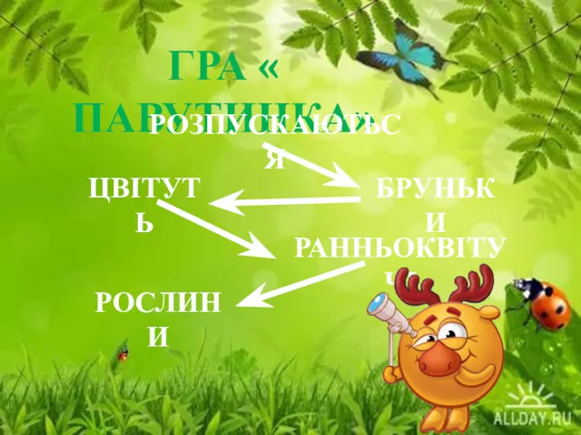 ГРА « ПАВУТИНКА» РОЗПУСКАЮТЬСЯ РАННЬОКВІТУЧІ ЦВІТУТЬ БРУНЬКИ РОСЛИНИ