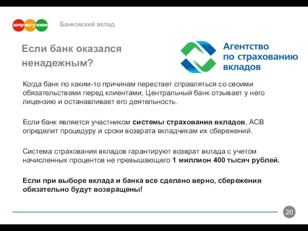 Банковский вклад Когда банк по каким-то причинам перестает справляться со