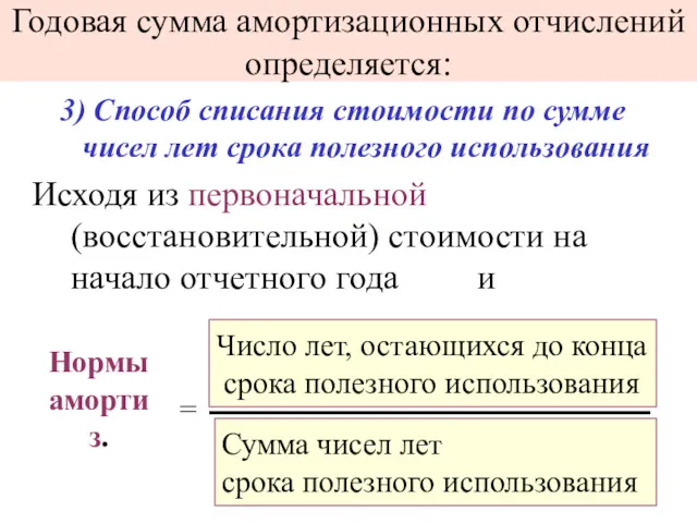 Годовая сумма амортизационных отчислений определяется: 3) Способ списания стоимости по