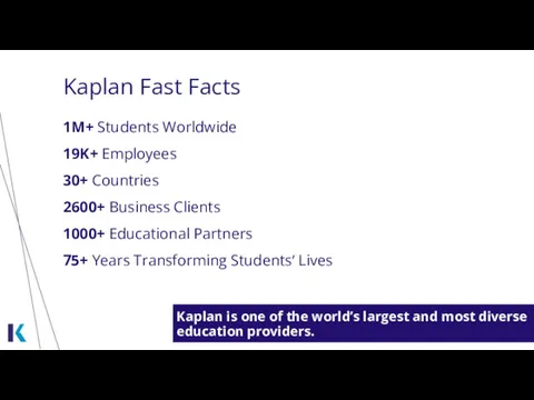 Kaplan Fast Facts Kaplan is one of the world’s largest