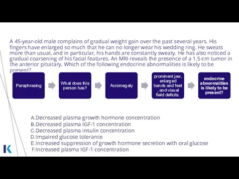 A 45-year-old male complains of gradual weight gain over the