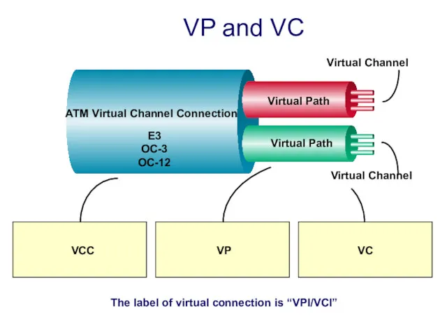 ATM Virtual Channel Connection VP VCC VC Virtual Channel E3 OC-3 OC-12 Virtual
