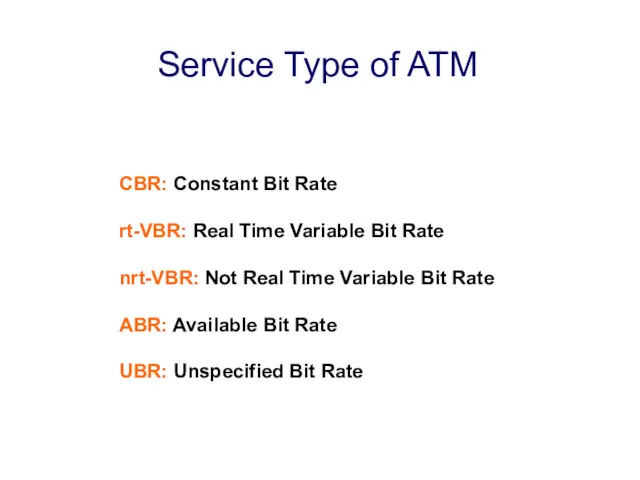 CBR: Constant Bit Rate rt-VBR: Real Time Variable Bit Rate nrt-VBR: Not Real