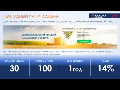 «НАРОДНЫЙ КАПИТАЛИЗМ» В ИС «Восход» состоялось размещение облигаций дальневосточного предприятия