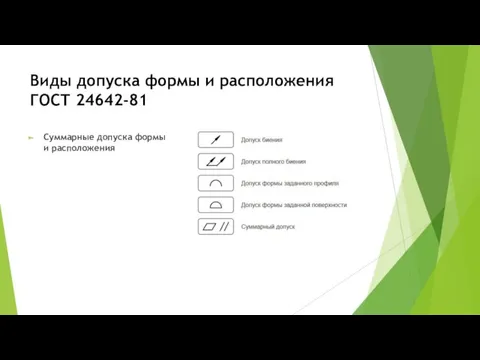 Виды допуска формы и расположения ГОСТ 24642-81 Суммарные допуска формы и расположения