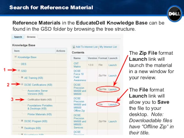 Search for Reference Material Reference Materials in the EducateDell Knowledge