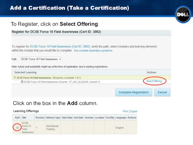 Add a Certification (Take a Certification) To Register, click on