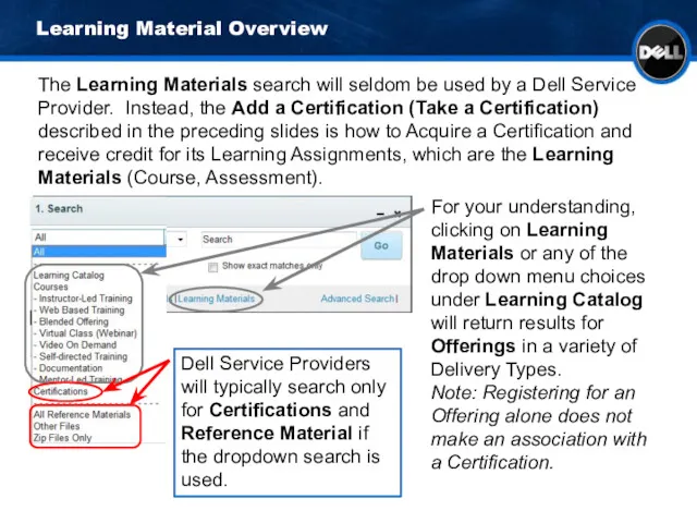 Learning Material Overview The Learning Materials search will seldom be