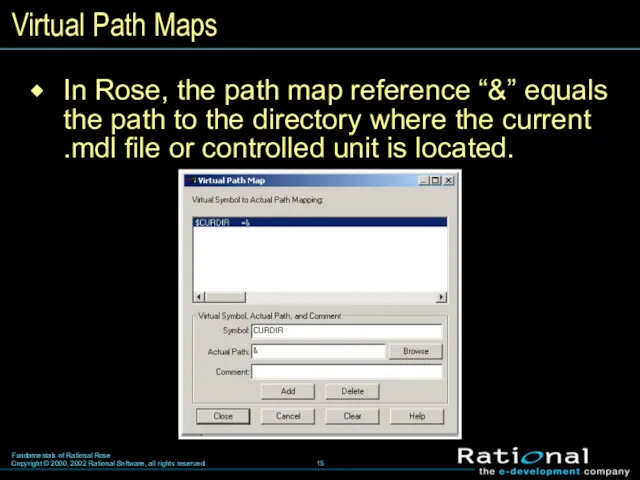 Virtual Path Maps In Rose, the path map reference “&” equals the path