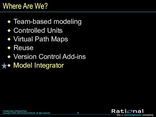 Where Are We? Team-based modeling Controlled Units Virtual Path Maps Reuse Version Control Add-ins Model Integrator