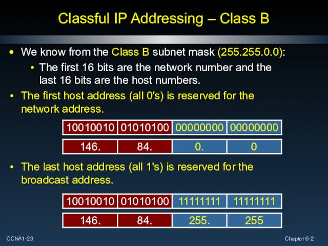 Classful IP Addressing – Class B We know from the Class B subnet