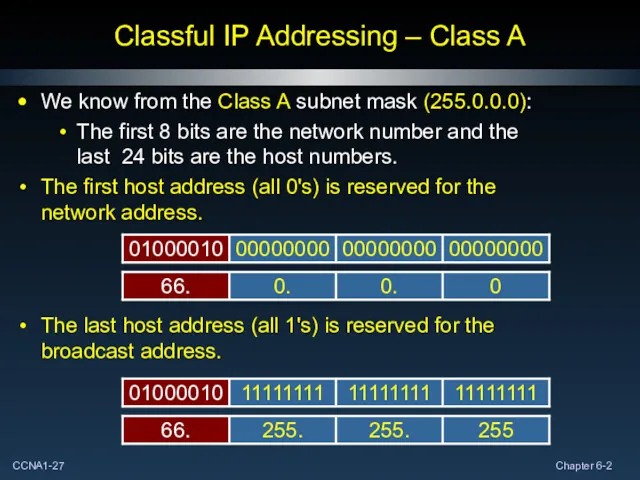 Classful IP Addressing – Class A We know from the Class A subnet