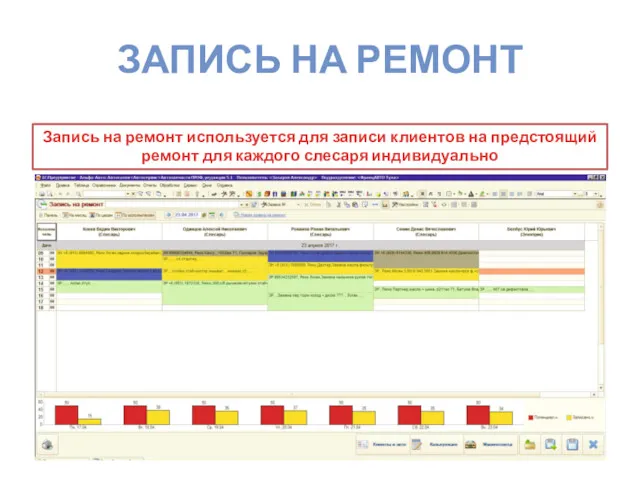 ЗАПИСЬ НА РЕМОНТ Запись на ремонт используется для записи клиентов на предстоящий ремонт