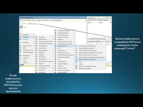 Вызов графического интерфейса NNTool из командной строки командой “nntool” Вызов