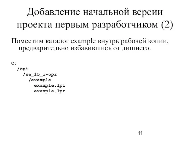 Добавление начальной версии проекта первым разработчиком (2) Поместим каталог example