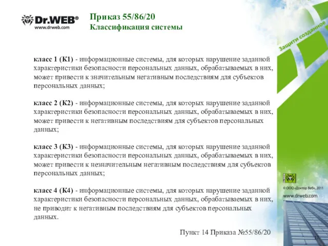 Приказ 55/86/20 Классификация системы класс 1 (К1) - информационные системы,