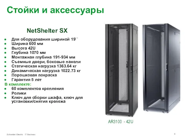 NetShelter SX Для оборудования шириной 19`` Ширина 600 мм Высота 42U Глубина 1070