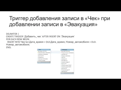 Триггер добавления записи в «Чек» при добавлении записи в «Эвакуация»