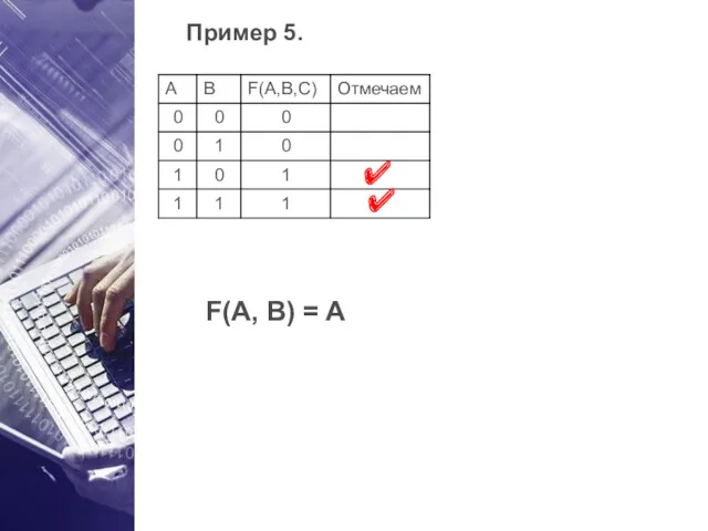 Пример 5. ✔ F(A, B) = A ✔