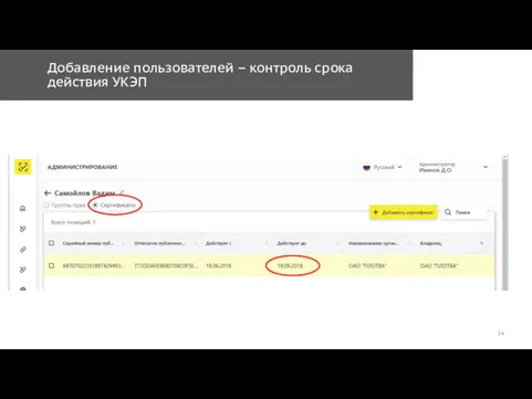 Добавление пользователей – контроль срока действия УКЭП