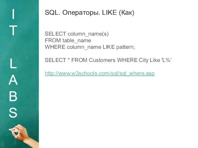 I T L A B S SQL. Операторы. LIKE (Как)