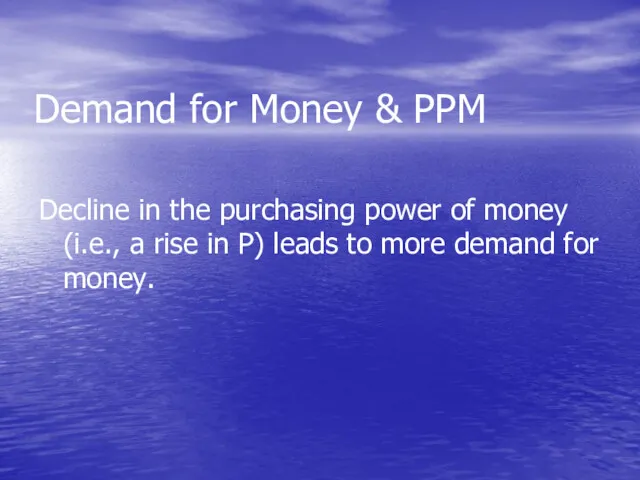 Demand for Money & PPM Decline in the purchasing power