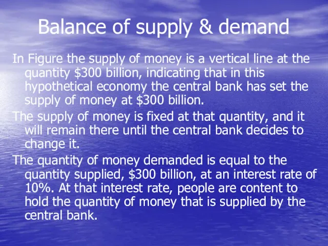 Balance of supply & demand In Figure the supply of