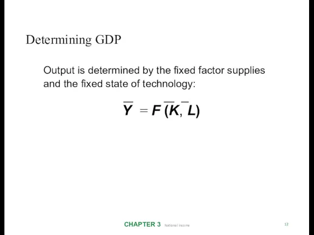 Determining GDP CHAPTER 3 National Income 12 Output is determined