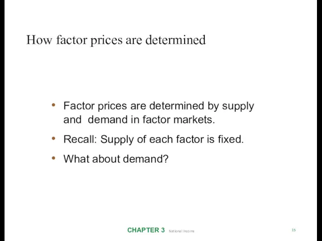 How factor prices are determined CHAPTER 3 National Income 15