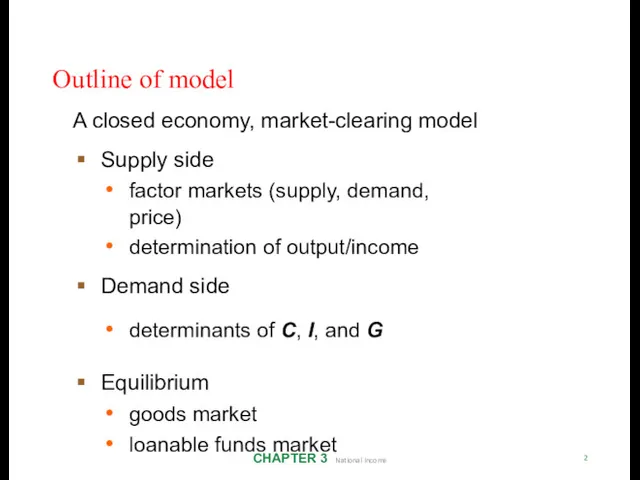 Outline of model CHAPTER 3 National Income 2 A closed