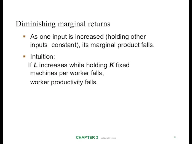 Diminishing marginal returns CHAPTER 3 National Income 21 As one