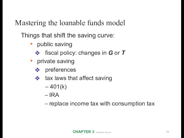 Mastering the loanable funds model CHAPTER 3 National Income 64